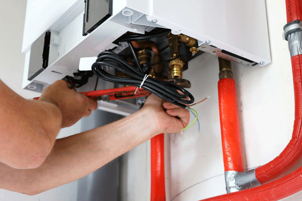 man installing heater heating installation phoenix az scottsdale az