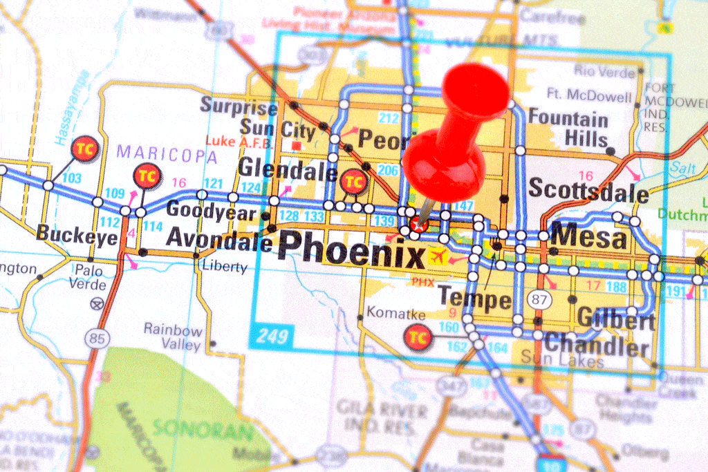 red thumb tack on the map with phoenix and surrounding areas programmable thermostat phoenix az scottsdale az 