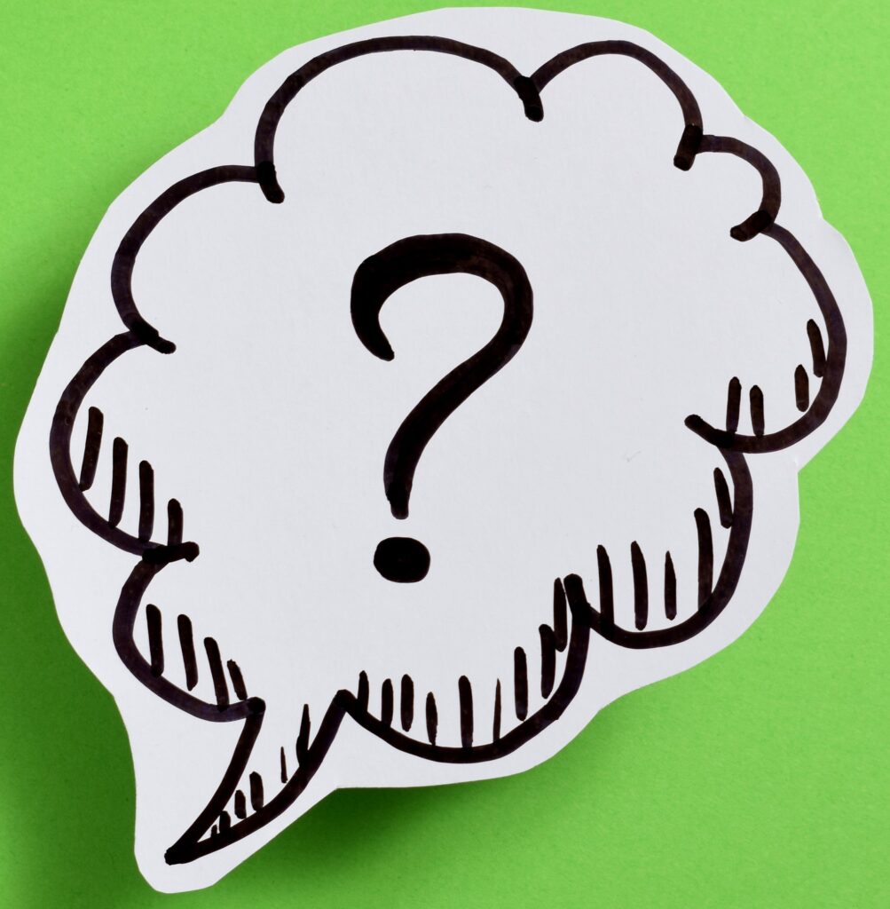 A question mark inside a bubble cloud with a yellow-green background. Question Mark for Residential HVAC Systems.