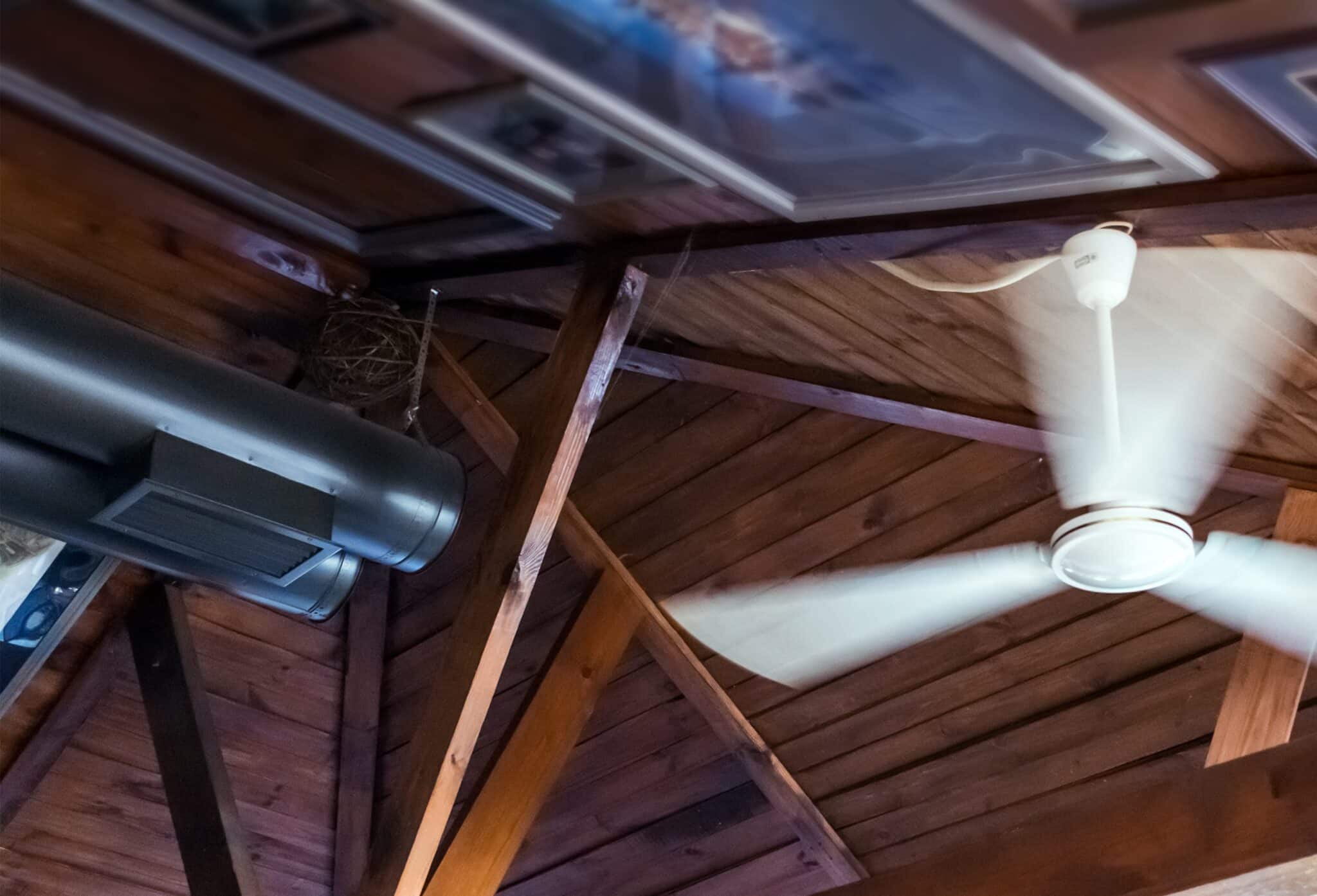 Ceiling fan and ducts, HVAC.